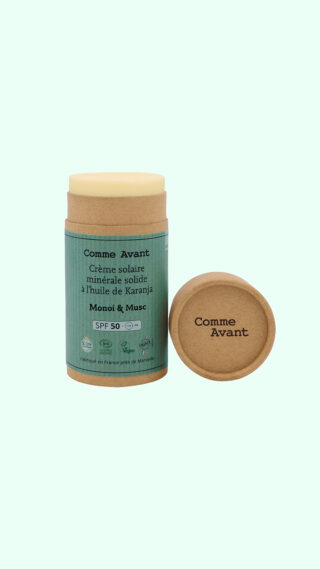 Comme Avant - Crème Solaire SPF50 Minérale Bio 80g  Visage & Corps  Naturelle & Solide  Monoï & Musc