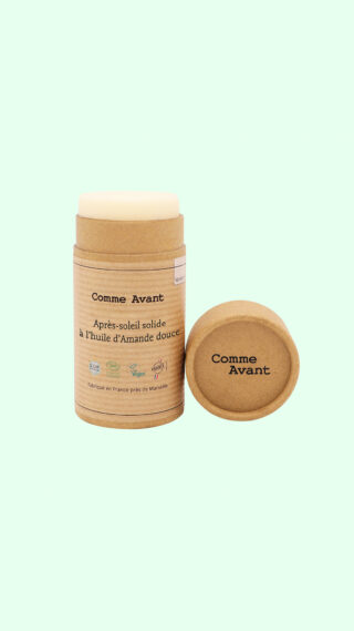 Après-soleil Bio Solide 70g – Crème Soin Naturel Visage & Corps – à l’Huile d’Amande Douce – Brut sans parfum par la marque Comme Avant Comme Avant - Après-soleil Bio Solide 70g – Crème Soin Naturel Visage & Corps – à l’Huile d’Amande Douce – Brut sans parfum