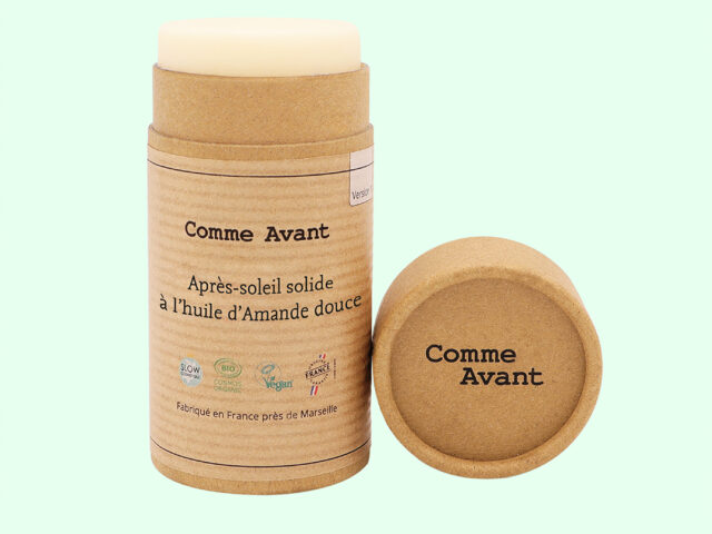 Comme Avant - Après-soleil Bio Solide 70g - Crème Soin Naturel Visage & Corps - à l’Huile d’Amande Douce - Brut sans parfum