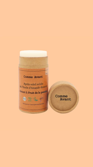 Comme Avant - Après-soleil Bio Solide 70g – Crème Soin Naturel Visage & Corps – à l’Huile d’Amande Douce – Abricot & Fruit de la passion