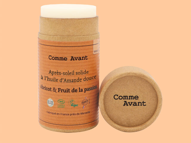 Comme Avant - Après-soleil Bio Solide 70g - Crème Soin Naturel Visage & Corps - à l’Huile d’Amande Douce - Abricot & Fruit de la passion
