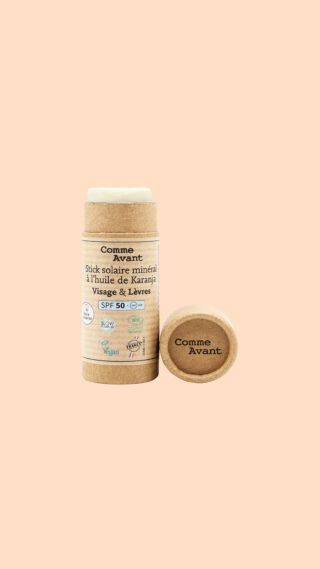 Comme Avant - Stick Crème Solaire Lèvres & Visage SPF50 Bio Minérale 20g à lHuile de Karanja