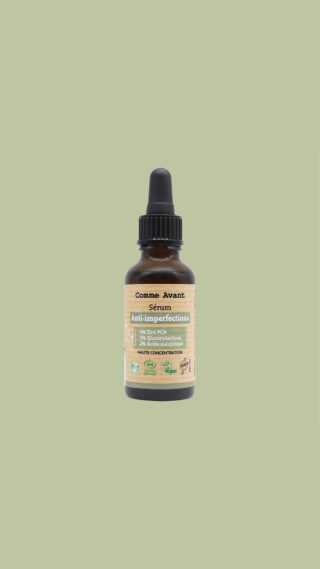 Comme Avant - Sérum Anti-Imperfections Bio 30ml  Régule le Sébum  Atténue Taches & Rougeurs  Zinc PCA  Gluconolactone  Acide succinique  Fabriqué en France