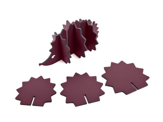 Lavoisier Maroquinier - 6 sous-verres "Hérisson" en cuir bordeaux