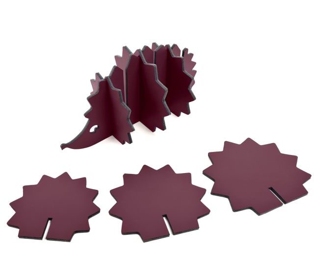 Lavoisier Maroquinier - 6 sous-verres "Hérisson" en cuir bordeaux