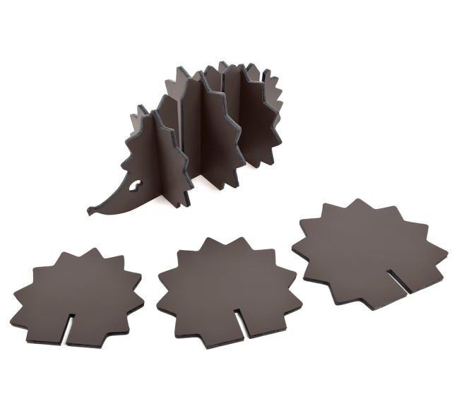 Lavoisier Maroquinier - 6 sous-verres "Hérisson" en cuir marron foncé