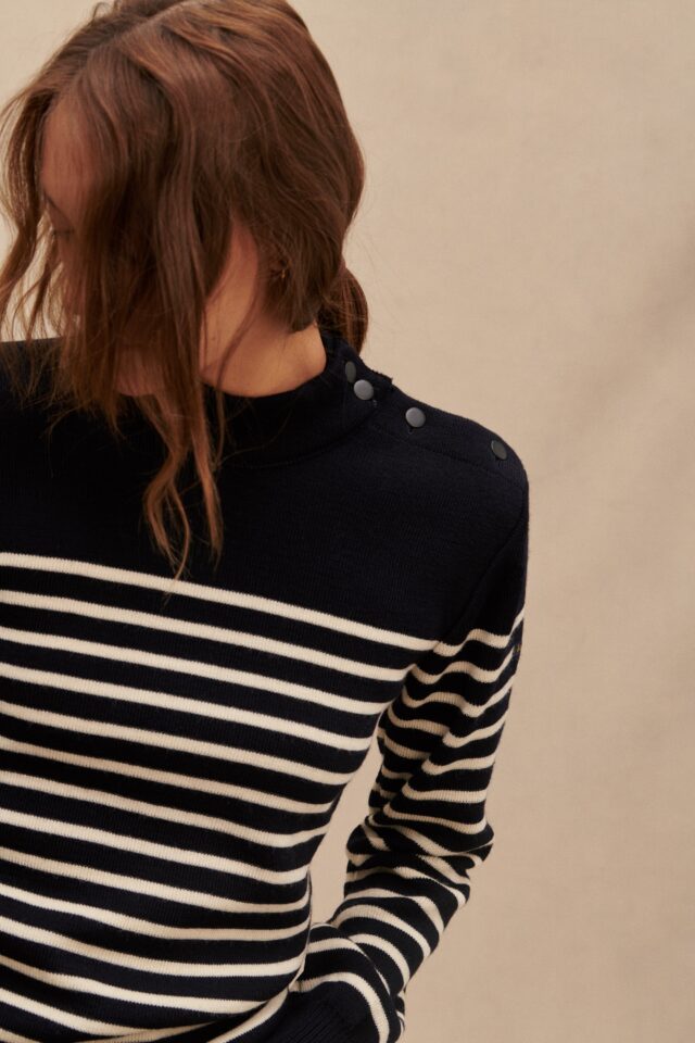 Pull marinière bleu marine pour femme par la marque Le Minor Le Minor - Pull marinière bleu marine pour femme