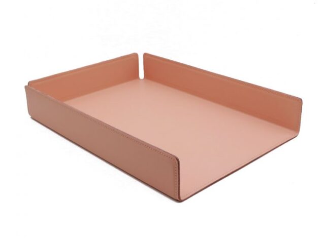 Lavoisier Maroquinier - Bac à courrier cuir rose format A4