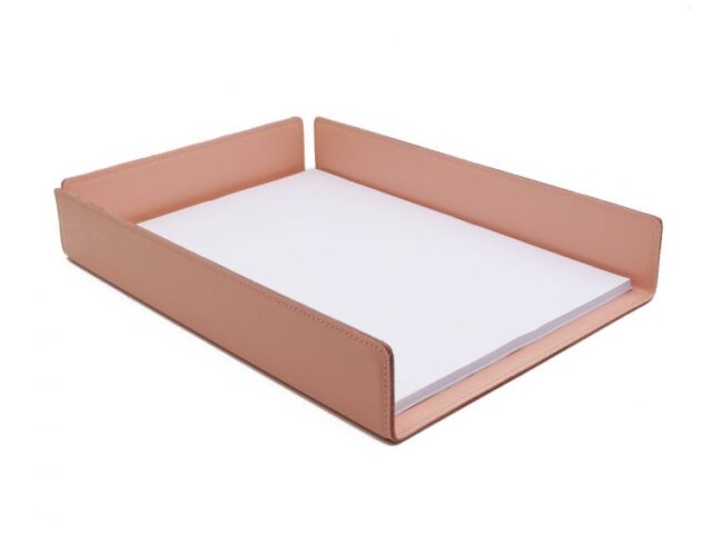 Lavoisier Maroquinier - Bac à courrier cuir rose format A4