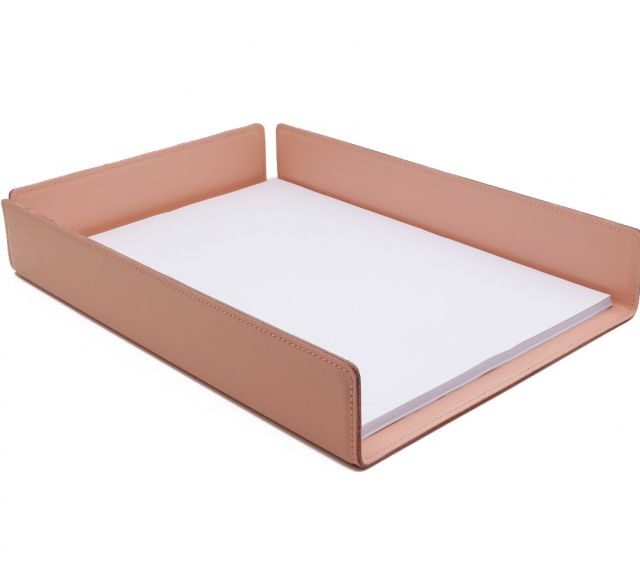 Lavoisier Maroquinier - Bac à courrier cuir rose format A4