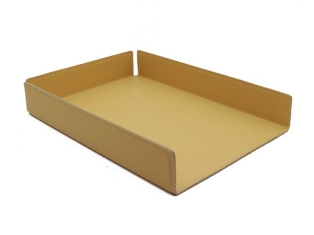 Lavoisier Maroquinier - Bac à courrier en cuir beige cafe latte format A4