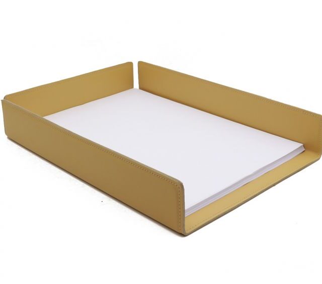 Lavoisier Maroquinier - Bac à courrier en cuir beige cafe latte format A4