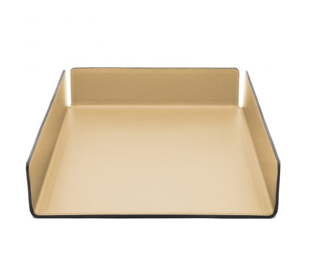 Lavoisier Maroquinier - Bac à courrier en cuir beige cafe latte format A4