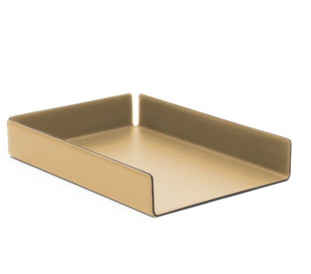 Lavoisier Maroquinier - Bac à courrier en cuir beige cafe latte format A4