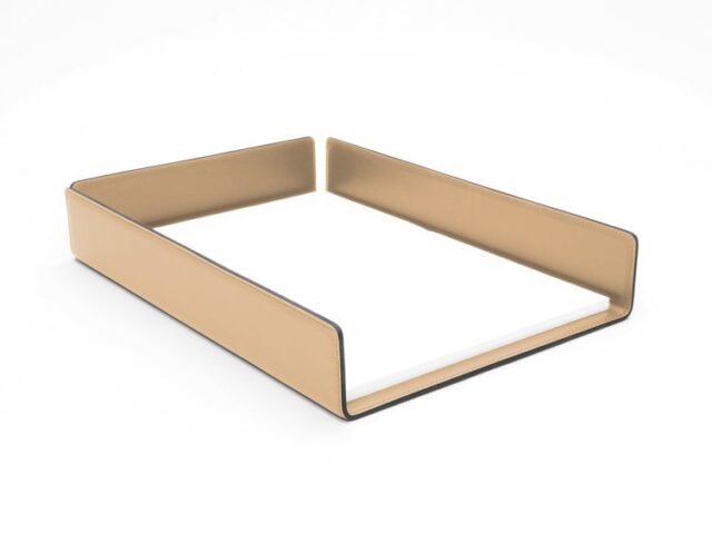 Lavoisier Maroquinier - Bac à courrier en cuir beige cafe latte format A4