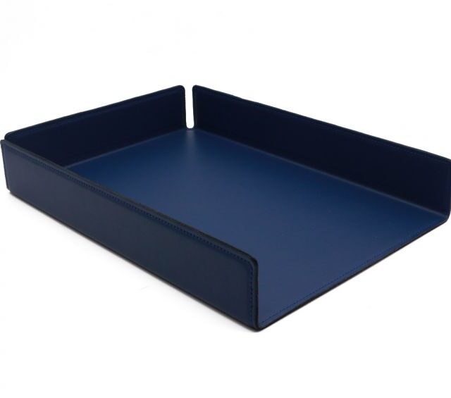 Lavoisier Maroquinier - Bac à courrier en cuir bleu cobalt format A4