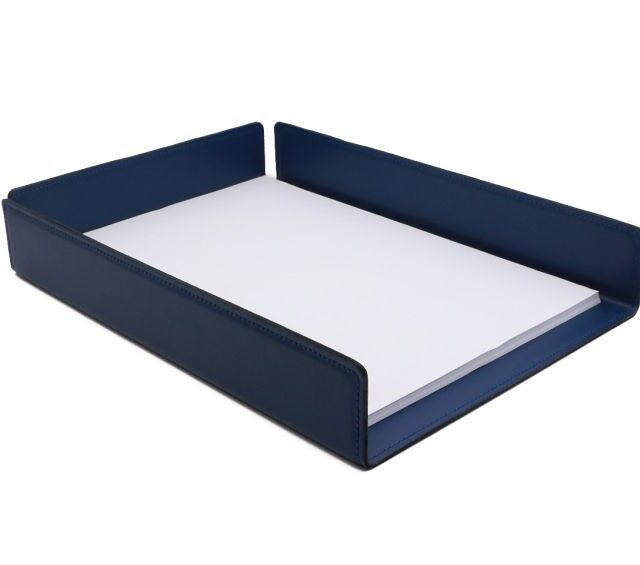 Lavoisier Maroquinier - Bac à courrier en cuir bleu cobalt format A4