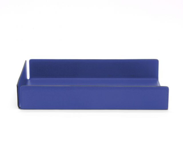 Lavoisier Maroquinier - Bac à courrier en cuir bleu cobalt format A4