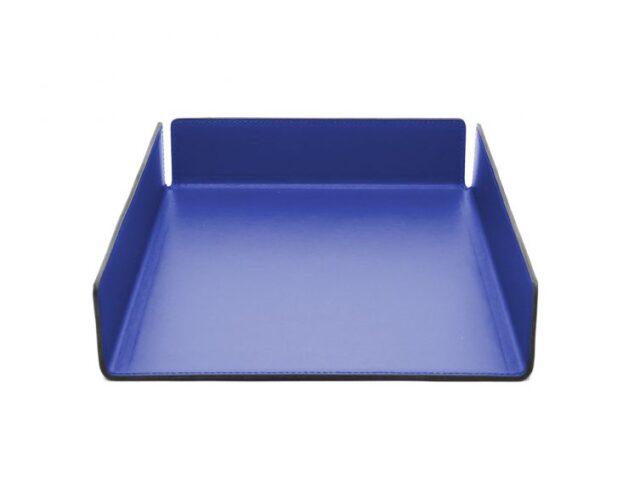 Lavoisier Maroquinier - Bac à courrier en cuir bleu cobalt format A4