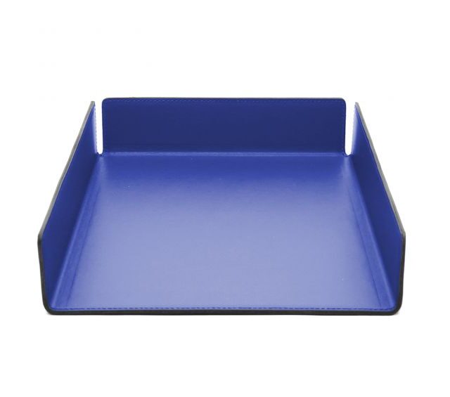 Lavoisier Maroquinier - Bac à courrier en cuir bleu cobalt format A4