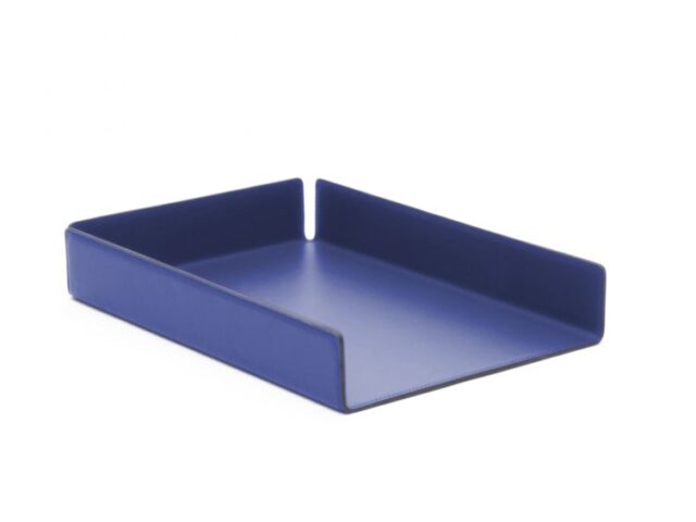 Lavoisier Maroquinier - Bac à courrier en cuir bleu cobalt format A4