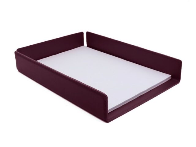 Lavoisier Maroquinier - Bac à courrier en cuir bordeaux format A4