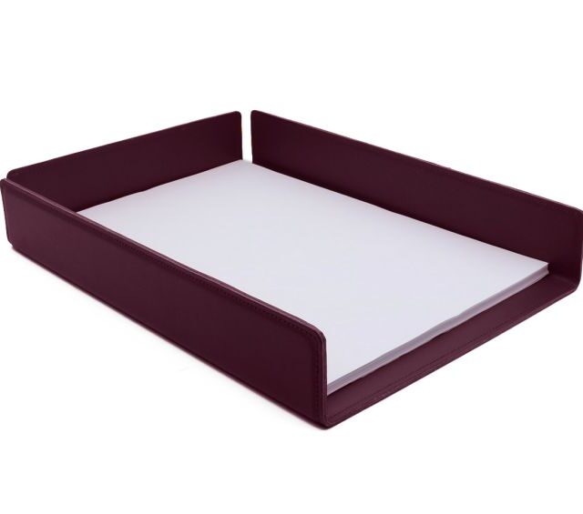 Lavoisier Maroquinier - Bac à courrier en cuir bordeaux format A4