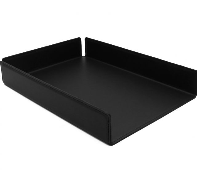 Lavoisier Maroquinier - Bac à courrier en cuir noir format A4