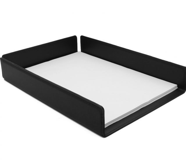 Lavoisier Maroquinier - Bac à courrier en cuir noir format A4