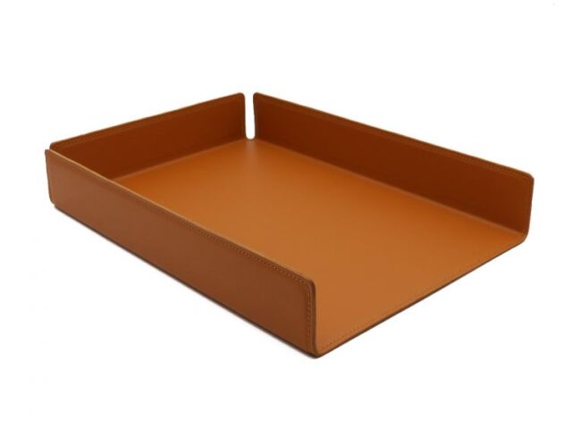 Lavoisier Maroquinier - Bac à courrier en cuir gold format A4