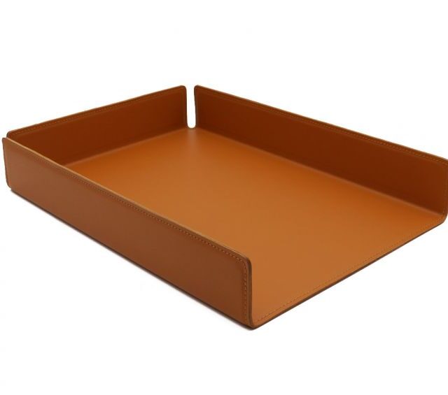 Lavoisier Maroquinier - Bac à courrier en cuir gold format A4