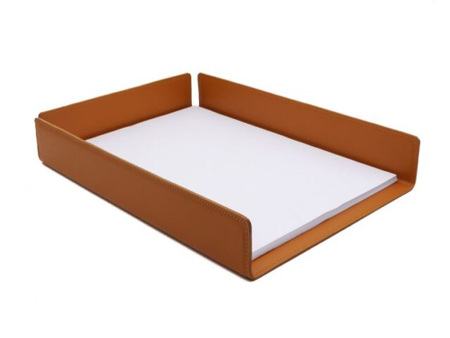 Lavoisier Maroquinier - Bac à courrier en cuir gold format A4