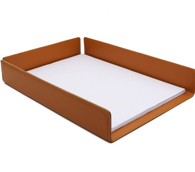 Lavoisier Maroquinier - Bac à courrier en cuir gold format A4