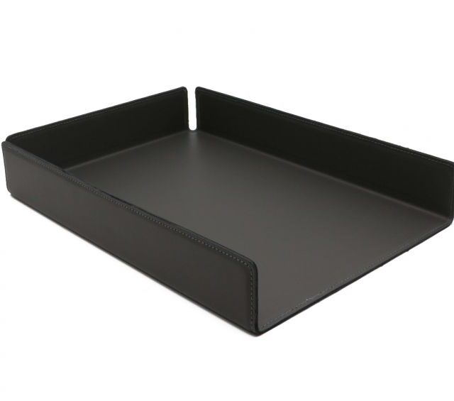 Lavoisier Maroquinier - Bac à courrier en cuir gris fer format A4