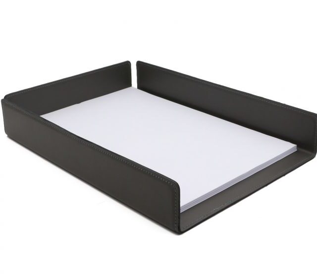 Lavoisier Maroquinier - Bac à courrier en cuir gris fer format A4