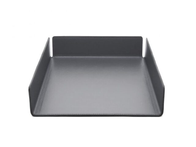 Lavoisier Maroquinier - Bac à courrier en cuir gris fer format A4