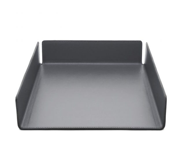 Lavoisier Maroquinier - Bac à courrier en cuir gris fer format A4