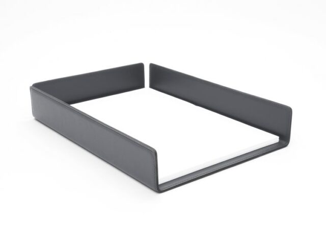 Lavoisier Maroquinier - Bac à courrier en cuir gris fer format A4