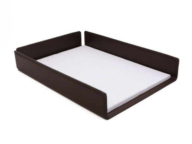 Lavoisier Maroquinier - Bac à courrier en cuir marron foncé format A4