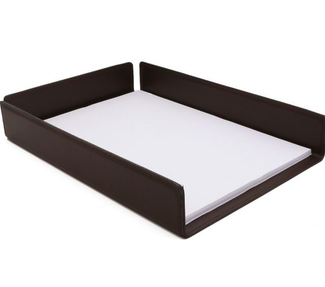 Lavoisier Maroquinier - Bac à courrier en cuir marron foncé format A4