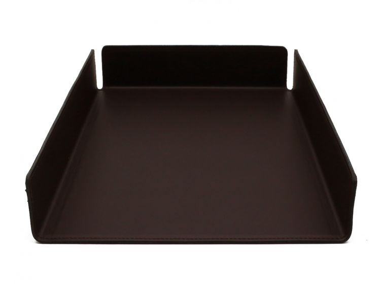 bac a courrier en cuir marron fonce format a4 Lavoisier Maroquinier - Bac à courrier en cuir marron foncé format A4