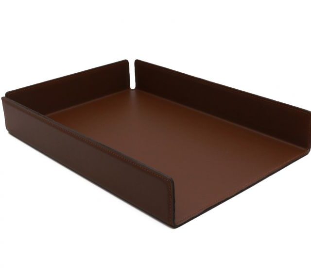 Lavoisier Maroquinier - Bac à courrier en cuir marron format A4