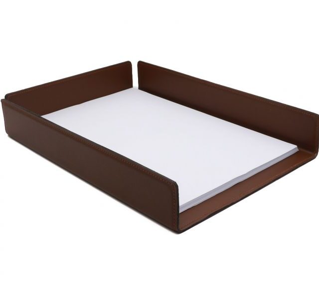 Lavoisier Maroquinier - Bac à courrier en cuir marron format A4