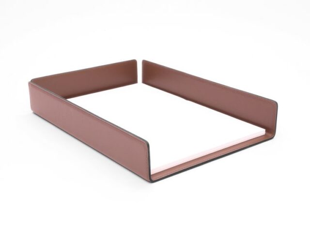 Lavoisier Maroquinier - Bac à courrier en cuir marron format A4