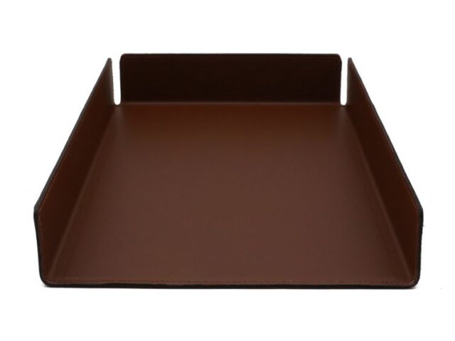 LAVOISIER Maroquinier - Bac à courrier en cuir marron format A4