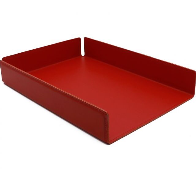 Lavoisier Maroquinier - Bac à courrier en cuir rouge coquelicot format A4