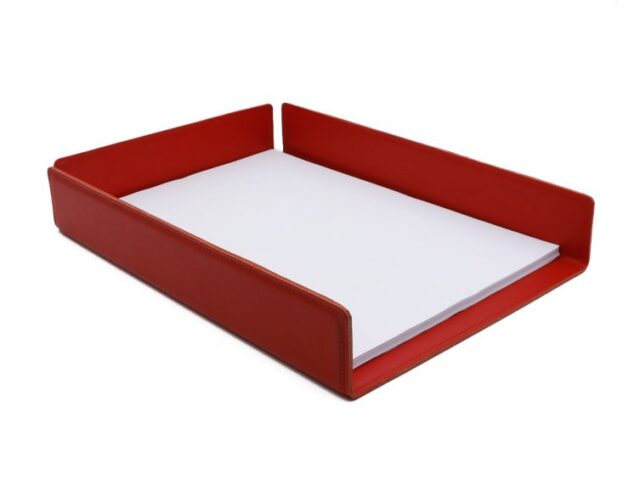 Lavoisier Maroquinier - Bac à courrier en cuir rouge coquelicot format A4