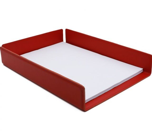 Lavoisier Maroquinier - Bac à courrier en cuir rouge coquelicot format A4