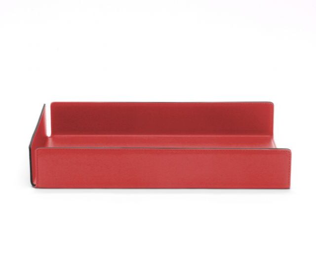 Lavoisier Maroquinier - Bac à courrier en cuir rouge coquelicot format A4