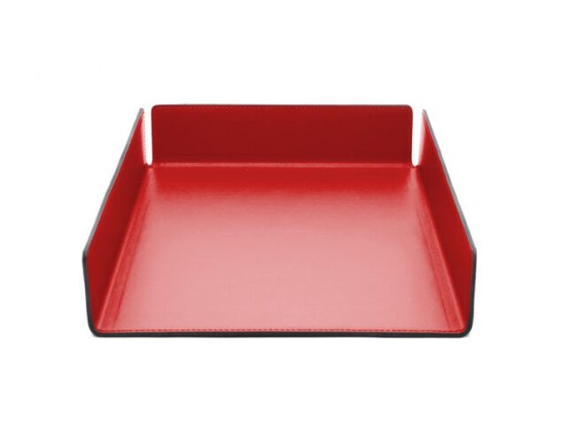 Lavoisier Maroquinier - Bac à courrier en cuir rouge coquelicot format A4